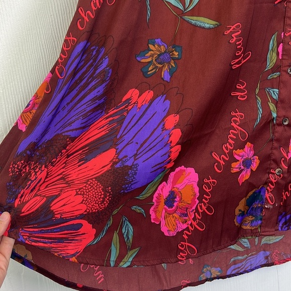 Free People - Silky NIghts Fun Print  Button Down Long Sleeve Oversized Blouse S - Picture 6 of 11